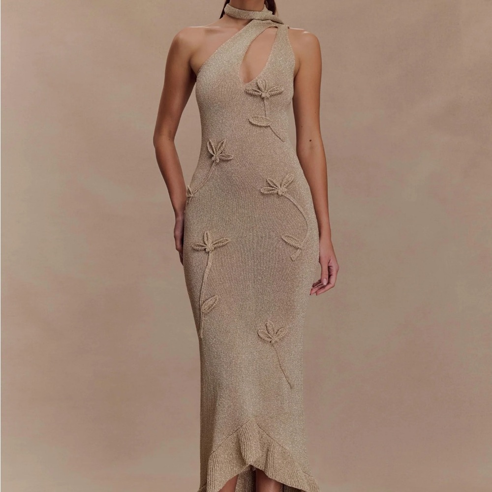 Meshki Celestine Floral Metallic Maxi Dress - Gold